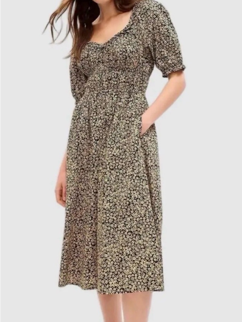 GAP Black Floral Midi Dress